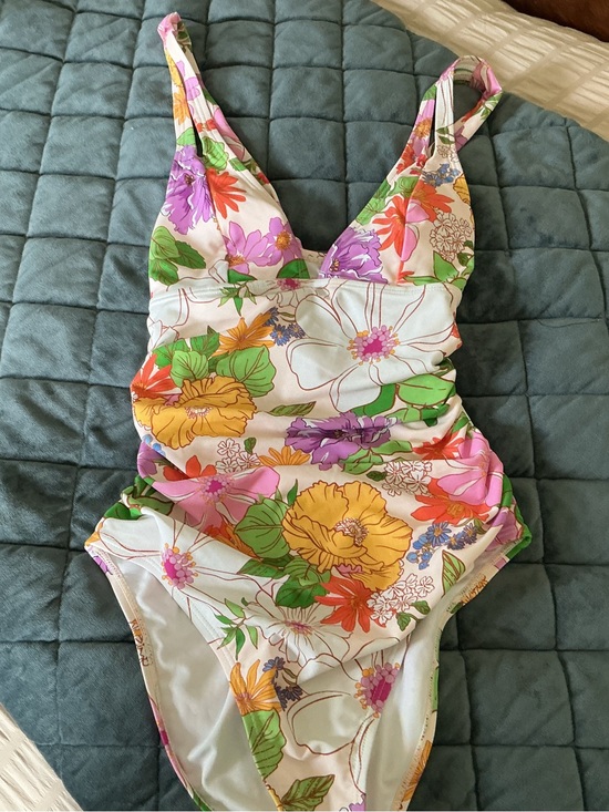 Cupshe Other - Cupshe Floral One-Piece Swimsuit in White with Yellow, Purple, Green and Pink